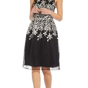 NWT, Adrianna Papell Illusion Neckline Embroidered Dress, Size 6